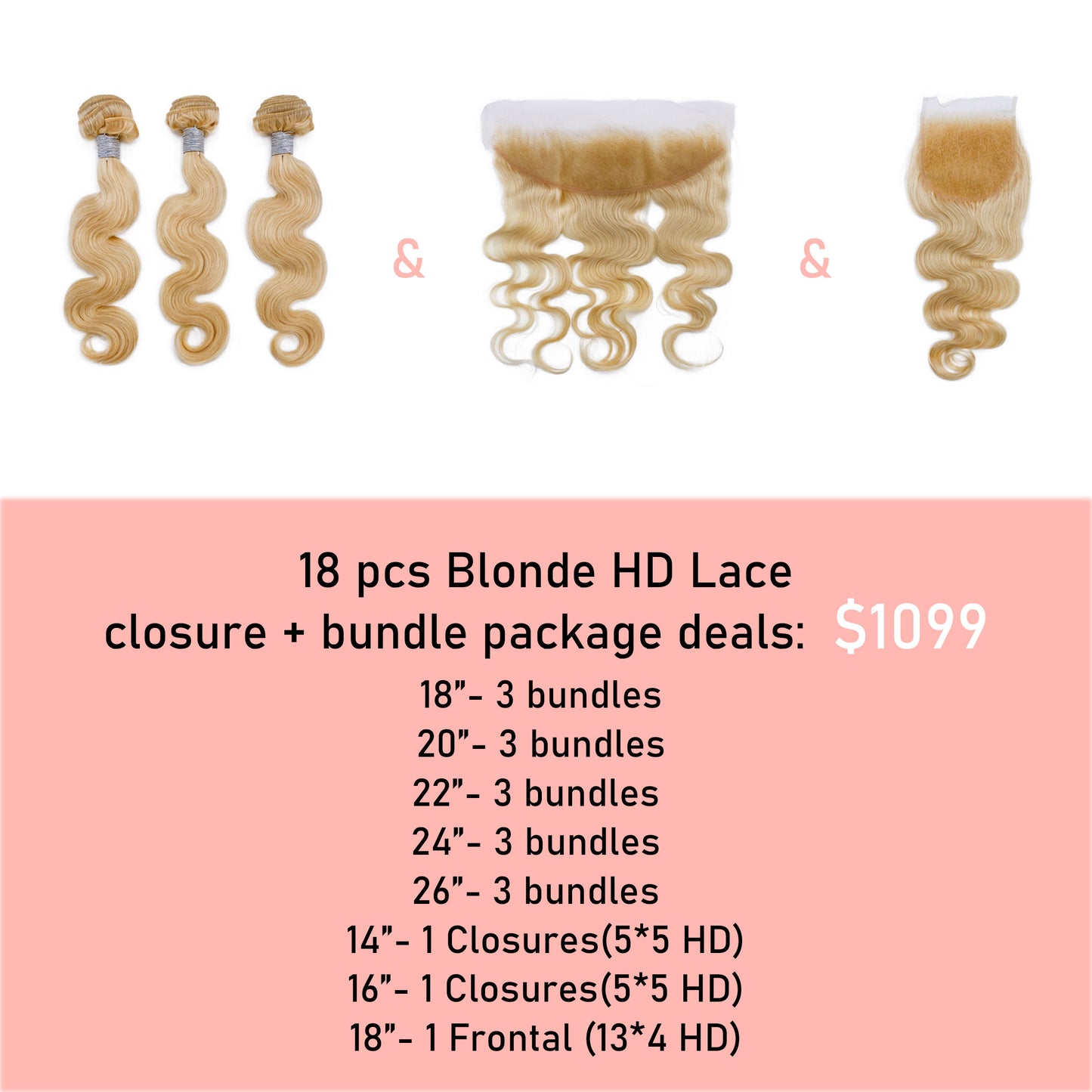 18 PCS Blonde HD Closure + Bundle Package Deal